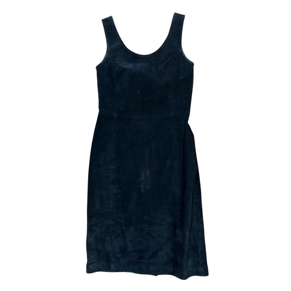 Morgan Taylor vintage black suede sleeveless sheath dress XS scoop back biker - Picture 6 of 10